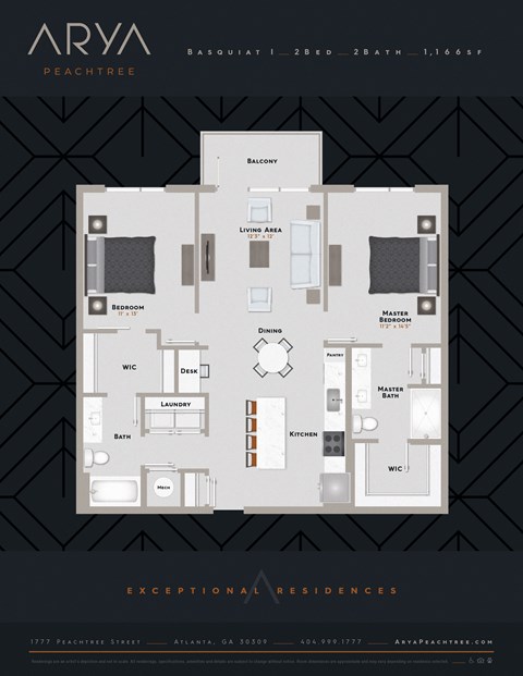Two Bedroom Two Bath Basquiat 1 floor plan at Arya Peachtree, Georgia, 30309